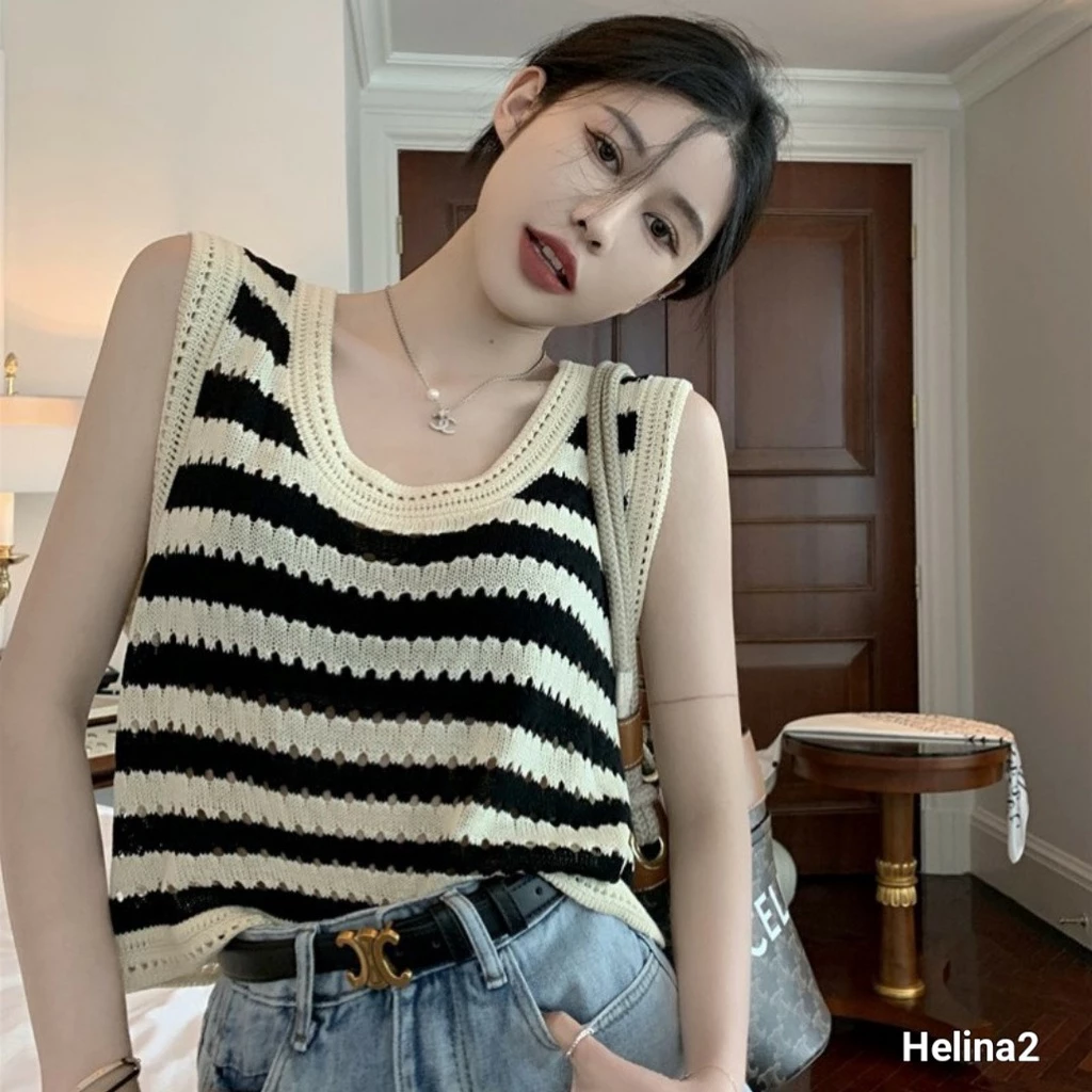 Áo Len Nữ Mỏng Ba Lỗ Croptop Cổ Tròn Thời Trang siêu xinh siêu hit hot AN6643