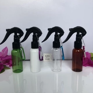 50ml Chai MÓC KHOÁ Xịt khuẩn phun sương - Bình xịt Trong suốt / Nâu/ Xanh/ trắng gắn móc treo chìa khoá du lịch