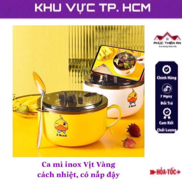 Tô ăn mì, ca ăn mì inox Vịt Vàng, cách nhiệt, có nắp đậy