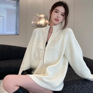 Áo Khoác Cardigan Dệt Kim Họa Tiết Thêu Phong Cách Retro Mỹ