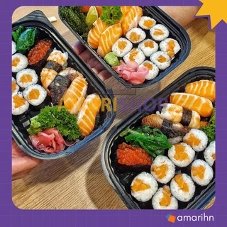 Set 50 hộp nhựa đế đen có nắp HT203 đựng sushi, bún đậu, cơm, đồ ăn dùng 1 lần