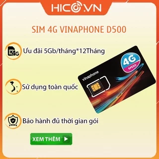 Sim 4G Vinaphone , sim data D500 ưu đãi 5Gb/ tháng  trọn gói  sử dụng 12 tháng không cần nạp, hỗ trợ nghe gọi