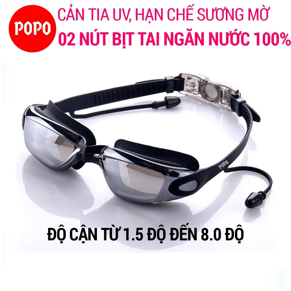 Kính bơi cận thị từ 1.5 đến 8.0 độ mắt tráng gương POPO 1940 cho người lớn và trẻ em từ 8 tuổi