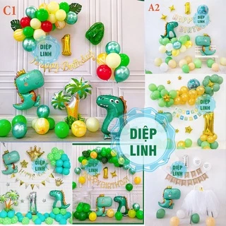 Set bóng trang trí sinh nhật chủ đề khủng long như hình (Kèm bơm + băng keo)