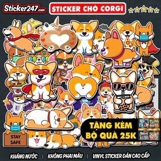 Sticker Chó Corgi Dễ Thương 🌈𝑭𝒓𝒆𝒆𝒔𝒉𝒊𝒑 Decal Chống Thấm Nước, Sticker Dán Mũ Bảo Hiểm, Dán Vali, Laptop, Đàn Guitar ANI12