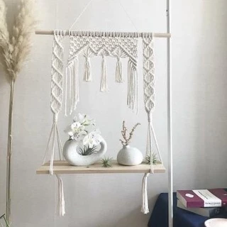 kệ gỗ macrame trang trí phòng ngủ siêu độc