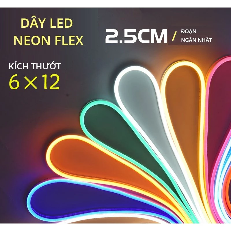 1 mét dây đèn led neon ngoài trời không thấm nước kt 6*12, điện áp 12v, 2,5cm một lần căt, uốn chữ quảng cáo đa dạng