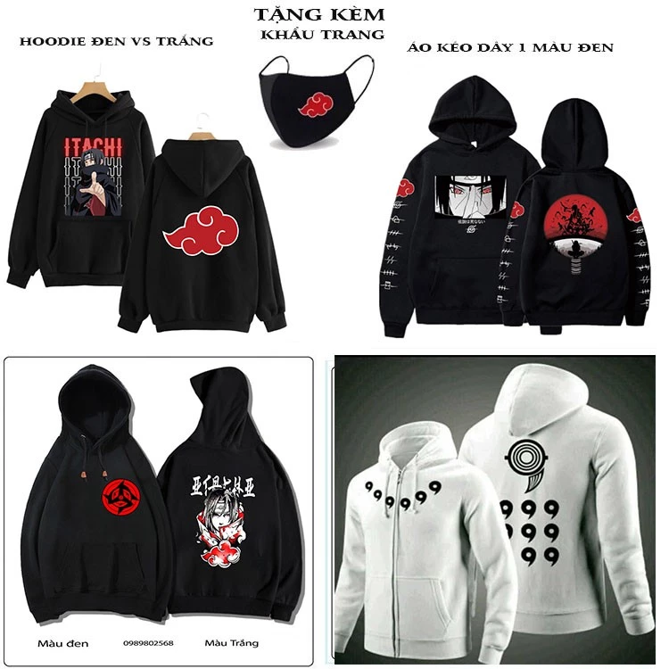 💥 Áo Naruto 🎁 BST ÁO KHOÁC ÁO HOODIE HÌNH ITACHI UCHIHA, SASUKE SENPAI , NARUTO ANIME KÈM QUÀ TẶNG 💖