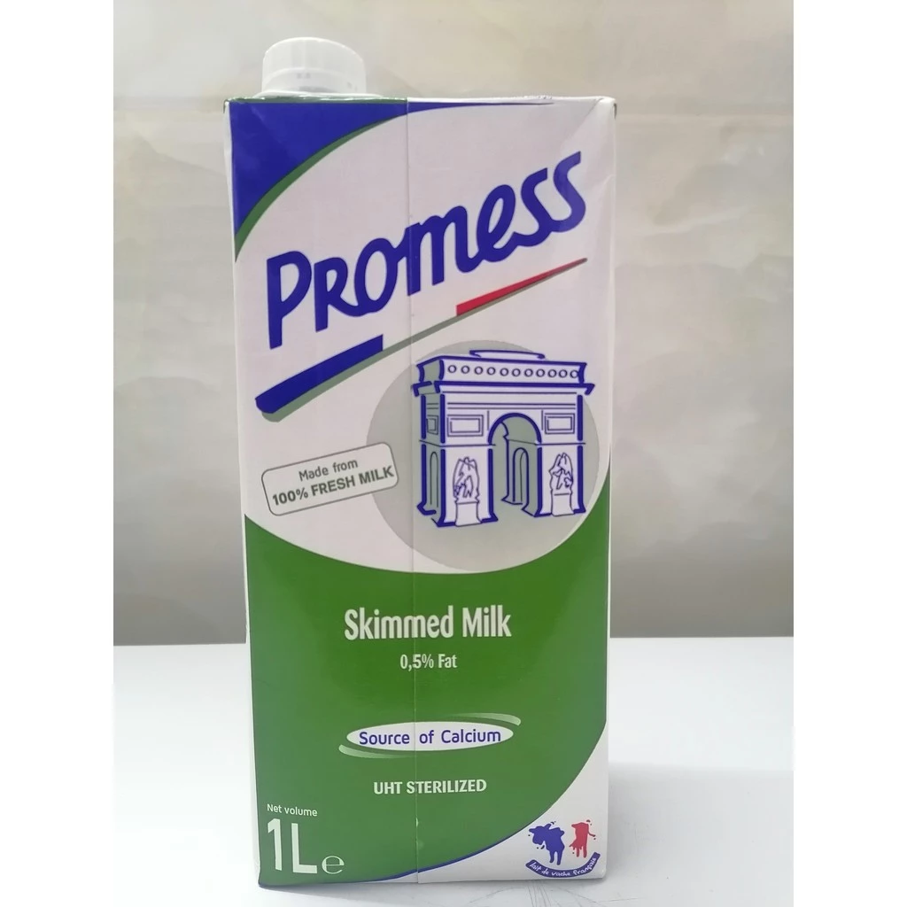 PROMESS [Hộp X/LÁ 1 Lít] SỮA TƯƠI TIỆT TRÙNG KHÔNG BÉO [France] UHT Skimmed Milk (halal)