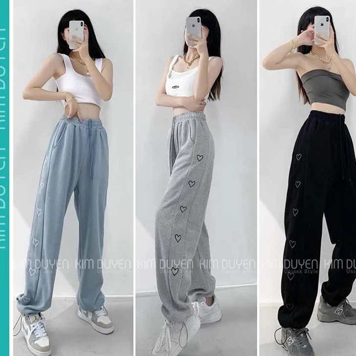 Quần jogger nữ nhiều tim ống rộng thời trang unisex/ Quần ống bom rút dây thời trang hàn quốc B53