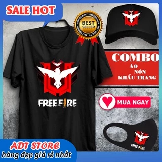 (SALE) Áo thun cộc tay in hình Combo  Free Fire Rank Huyền Thoại Màu Đen +nón + khẩu trang FF đẹp mẫu mới HOT