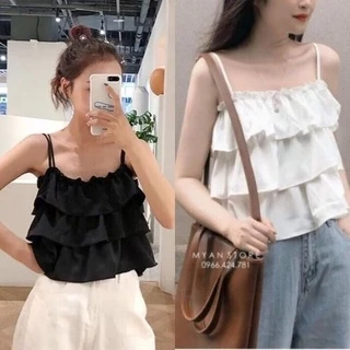 Áo crotop top 2 dây 3 tầng, áo hở lưng hai dây kiểu bánh bèo siêu cute