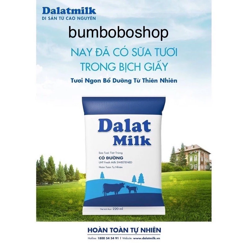 Sữa bịch Dalat milk có đường/ít đường/ko đường 220ml