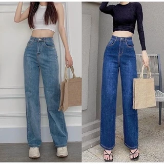 Quần jeans ống suông rộng lưng cao co giãn OR148