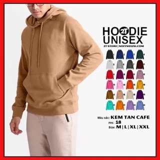 Áo hoodie unisex 2T Store H18 màu kem tan cafe - Áo khoác nỉ chui đầu nón 2 lớp dày dặn đẹp chất lượng