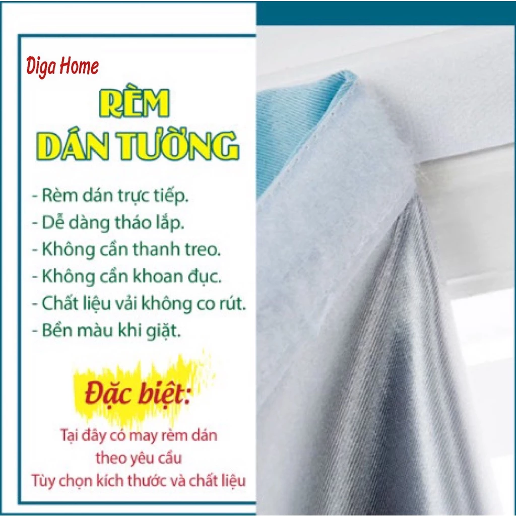 Rèm Cửa Dính-Không Cần Khoan Vô Cùng Tiện Lợi, Chất Liệu Vải Cản Sáng Tốt-Nhiều Màu,Nhiều Kích Thước