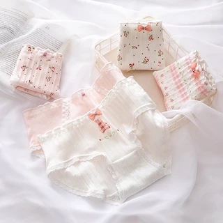 ❤️Quần Lót Nữ Cotton Gân Tăm Hoa Hồng Thời Trang Dễ Thương 0136❤️