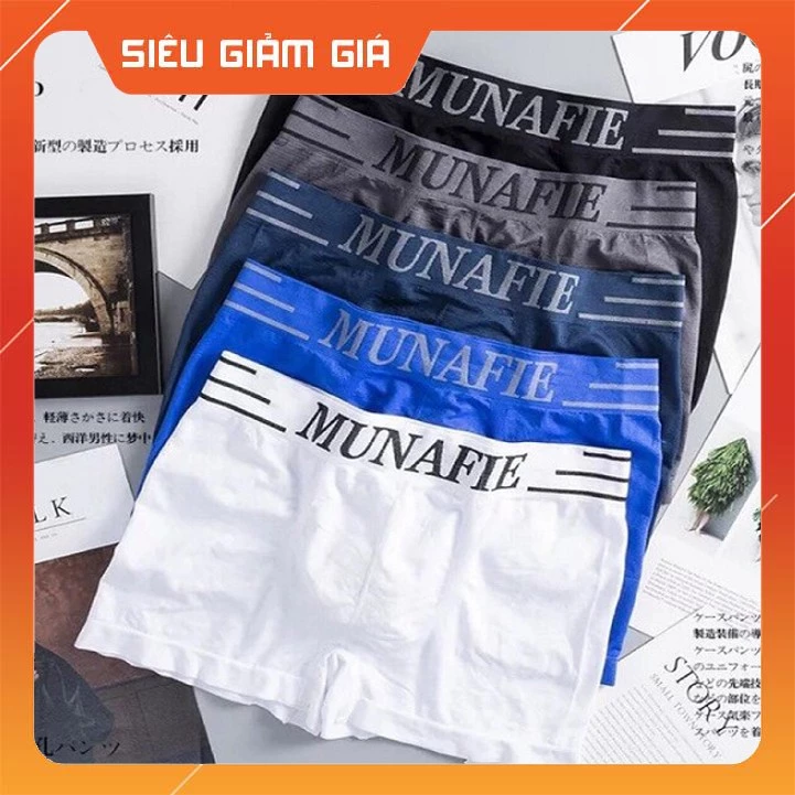Quần Sịp Đùi Co Giãn 4 Chiều, Quần Lót Nam Boxer Munafie Free size, Mỗi Quần 1 Túi Zip Sang Trọng