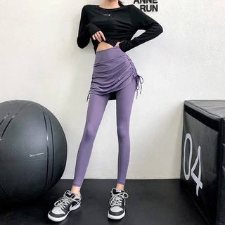 High waist stretch two-piece yoga fitness skirt quần