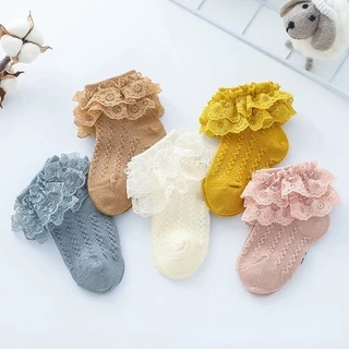 Vớ Cotton Phối Ren Thoáng Khí Dành Cho Bé Gái