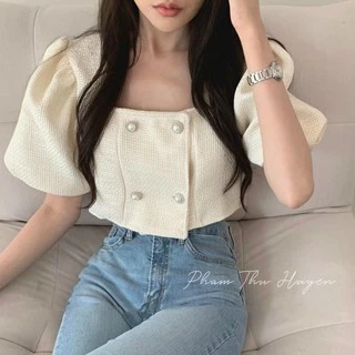 Áo Kiểu Nữ💥𝑭𝑹𝑬𝑬𝑺𝑯𝑰𝑷💥Áo Cổ U 4 Nút Croptop,Áp Croptop Quảng Châu,LY STORE