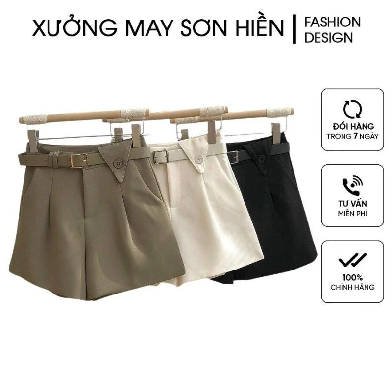 Quần short cạp cao đai Tam giác cá tính quần short lưng cao Xưởng May Sơn Hiền MS1026