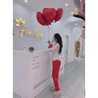 Bộ đồ ngủ, mặc nhà chất Lụa Giấy Luxury cao cấp DÀI TAY BỘ CHERRY PHỐI QUẦN ĐỎ 04 ,forme pijama