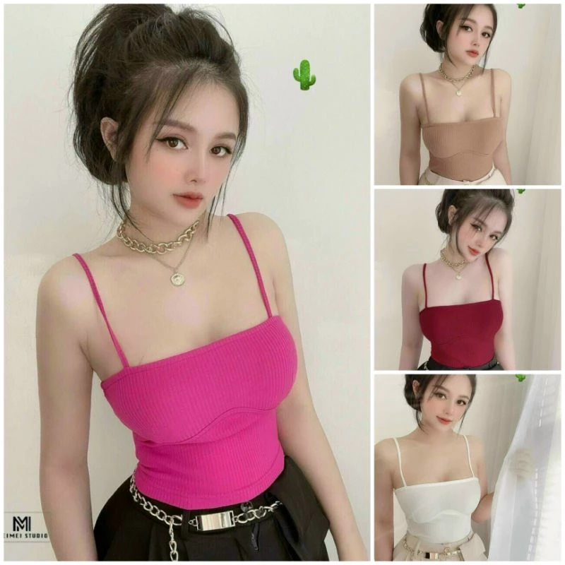 Áo 2 dây croptop thun tăm viềm ngực ôm tôn dáng