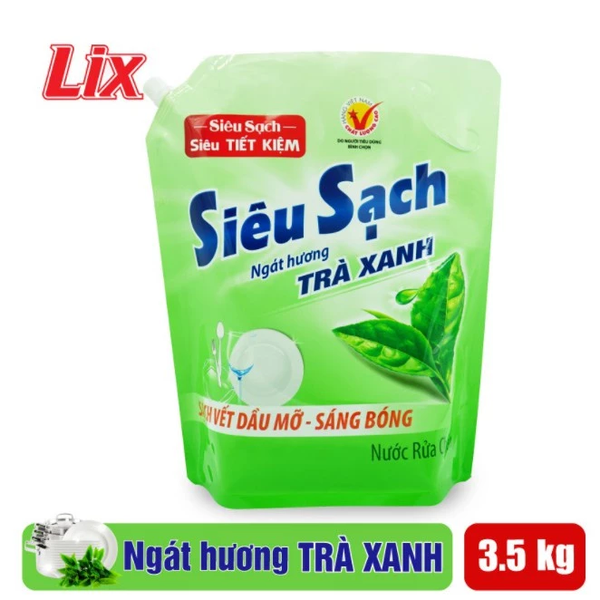 (CHÍNH HÃNG LIX) Nước rửa chén LIX 3.5KG sạch bóng dầu mỡ, siêu sạch không hại da tay hương chanh & trà xanh