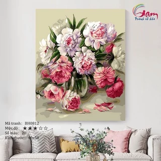 Tranh sơn dầu số hóa tự tô màu theo số GAM Bình Hoa Cát Tường căng khung 40x50cm BH0812