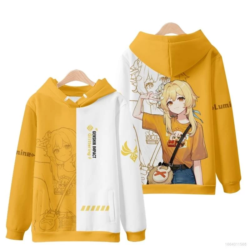 Ag Áo Hoodie Tay Dài Dáng Rộng Họa Tiết Anime Genshi Va Chạm Casaul Lumine Heizou Plus Size