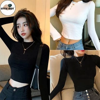 Áo Croptop Bigsize Tay Dài Form Rộng Dưới 800Kg Cổ Tròn Thun Cotton Trơn "TD"