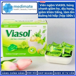 Viên ngậm VIASOL Húng Chanh giảm ho, giảm đau họng, dịu họng, làm ấm đường hô hấp (hộp 100 viên)