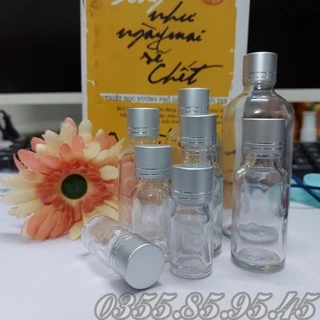 Chai thủy tinh TRONG nắp VẶN BẠC 5ml 10ml 15ml 20ml 30ml 50ml 100ml - Lọ đựng GINGER SHOTS, serum, tinh dầu, mỹ phẩm.