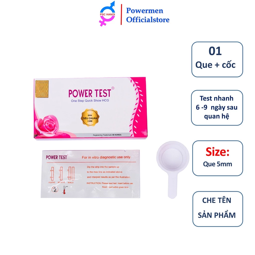 Que test thử thai nhanh Powermen POWERTEST 5mm cho kết quả nhanh chóng và chính xác trên 99% hộp 1 que test 1 cốc