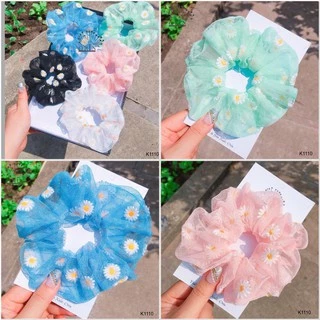 ( Ảnh thật ) Dây buộc tóc, cột tóc vải scrunchies HOA CÚC thêu siêu đẹp Orin K1110