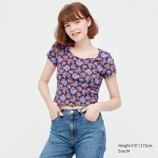 Áo thun hoa dáng ngắn crop top Un1ql0 xuất khẩu