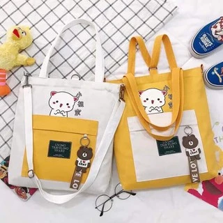 [FREE SHIP 50K] Túi Tote LIVING MÈO THẦN TÀI thời trang mang hai kiểu mang chéo và mang vai