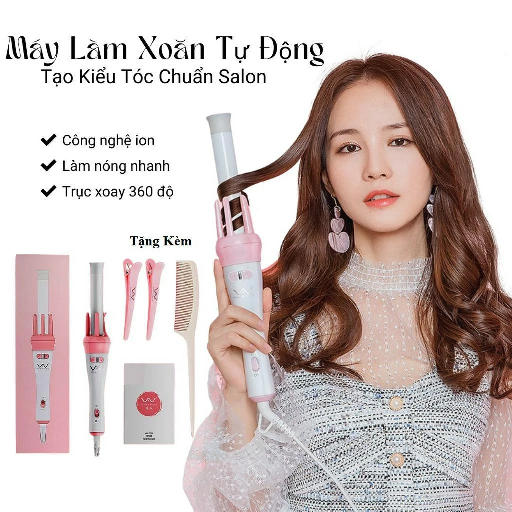 Máy Làm Tóc Uốn Xoăn Xoay Tự Động 360 Độ Hàng Chính Hãng Cao Cấp VIVID&VOGUE (Tặng Kèm Lược Và Kẹp Tóc)