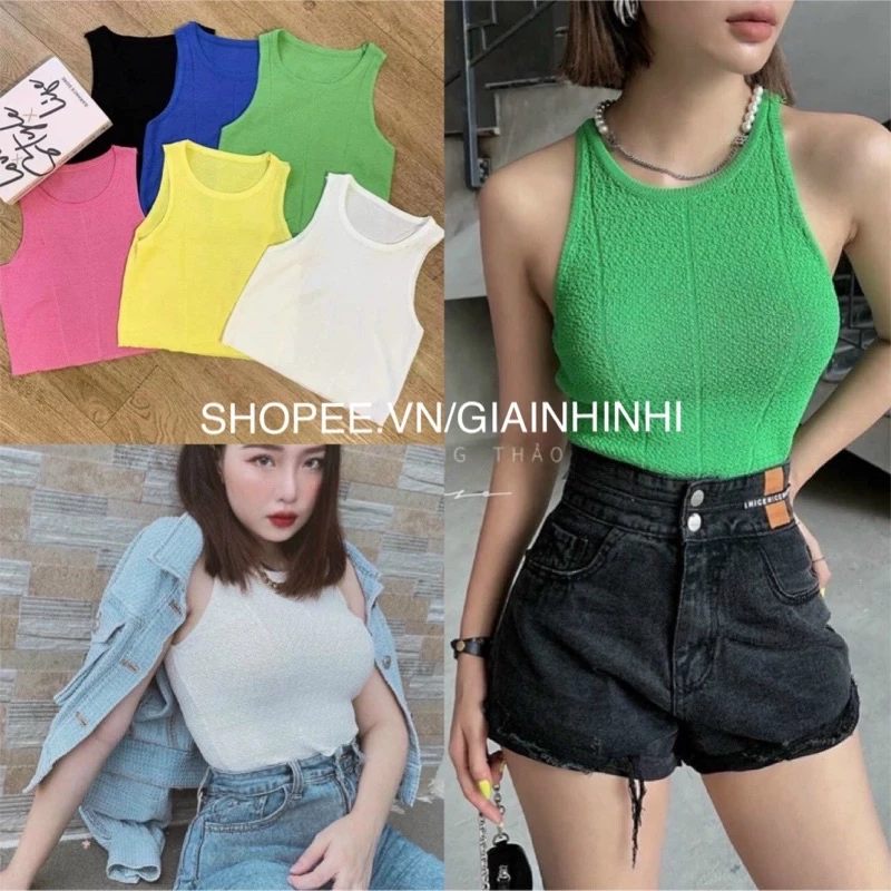 XẢ HÀNG Áo ba lỗ len mỏng dáng croptop, Áo len kiểu dáng ôm sexxy co giãn AL5541 - NhiNhi Shop