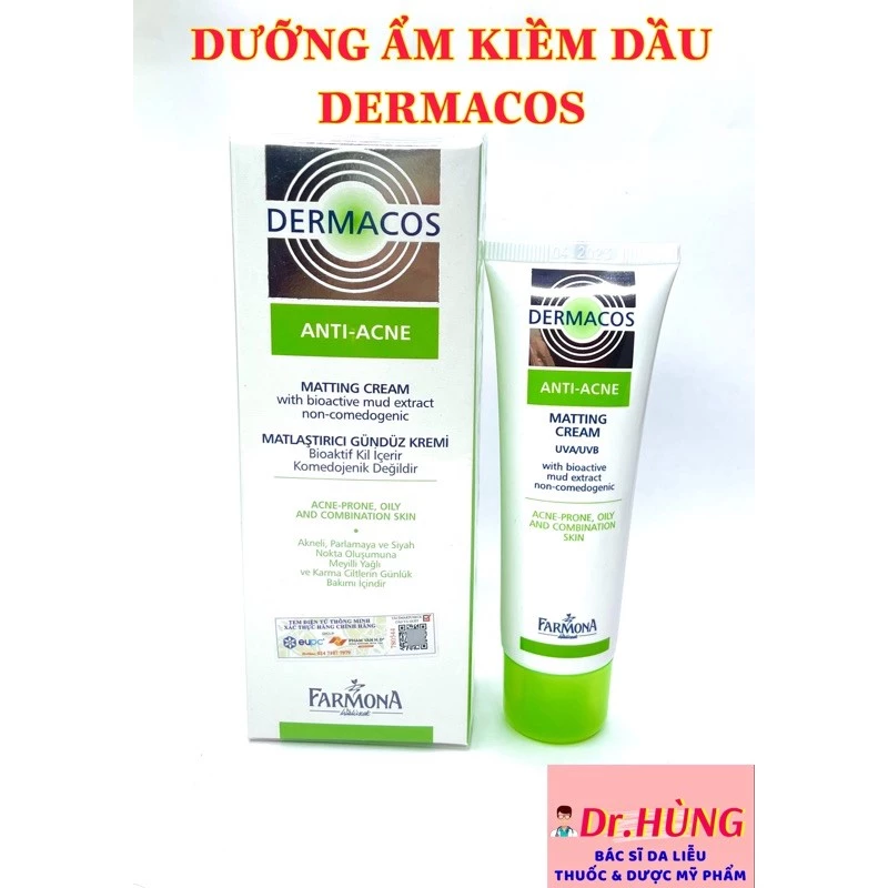 Kem Dưỡng Ẩm Cho Da Bóng Dầu Dermacos 50ml Kiềm dầu, Ngừa Mụn,Giảm Kích Ứng