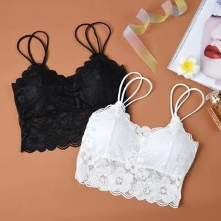 Set 3 áo hai dây ren hoa có mút đệm ngực, áo crop top ren có quai tròn đẹp