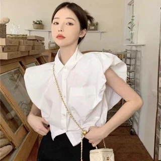 Áo Sơ Mi Croptop Tay Phồng Phong Cách Hàn Quốc