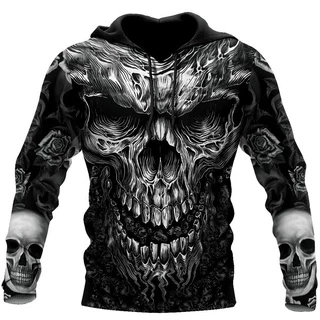 Áo Khoác Hoodie In Hình Đầu Lâu 3D Phong Cách Harajuku Hip Hop Thời Trang Xuân Thu Mới Cho Nam Và Nữ