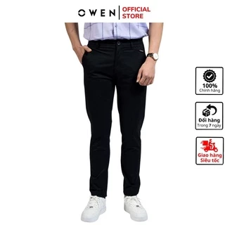 Quần dài kaki nam Owen QKSL23627 khaki công sở cao cấp màu đen dáng slim fit ôm nhẹ vải thô cotton mềm mát thấm hút