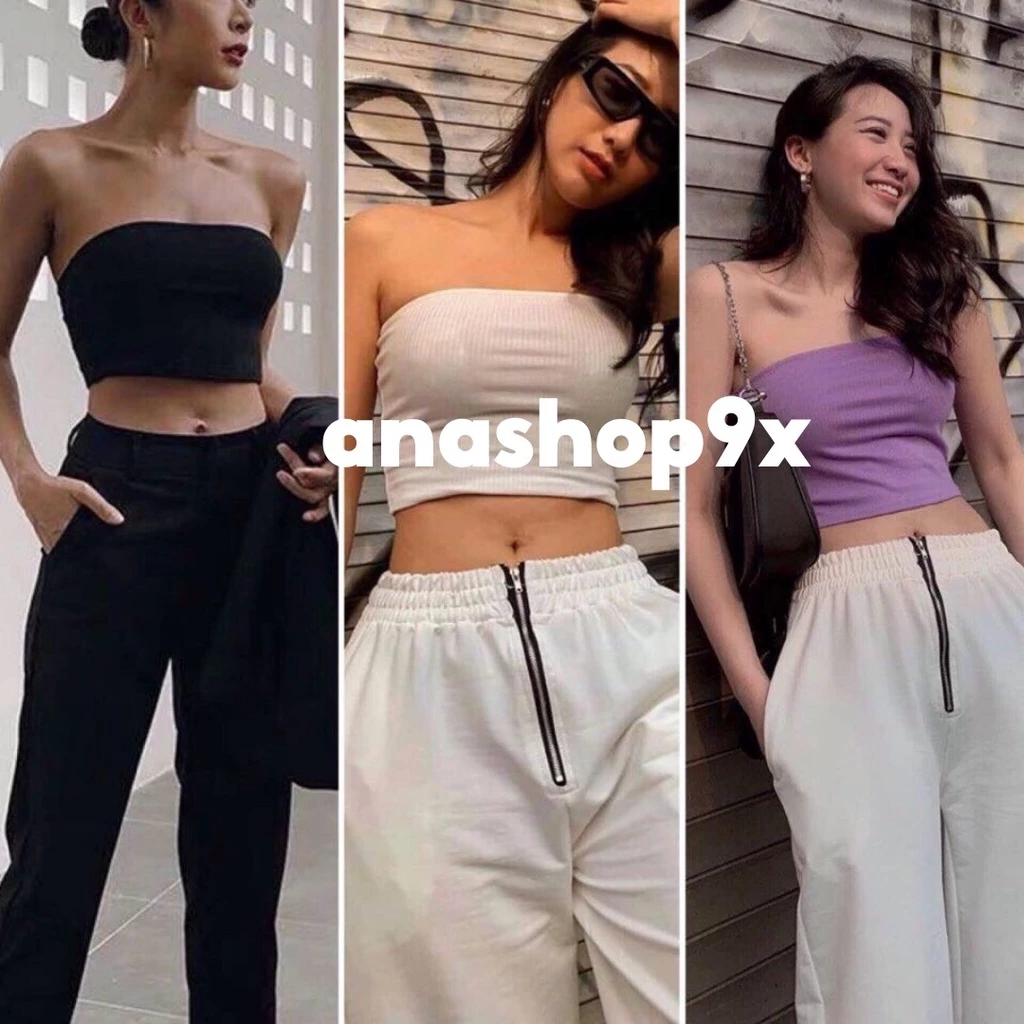 Áo bra quây ngực màu trơn chất bozip đen trắng/ Áo croptop ôm body không dây anashop9x