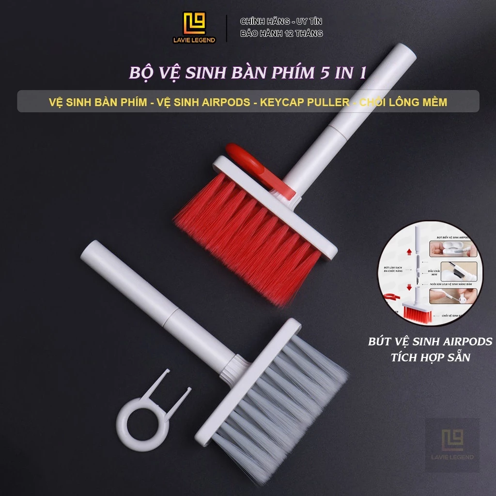 Bộ vệ sinh bàn phím, vệ sinh tai nghe airpod bluetooth 5 trong 1 đa năng (có keycap puller tháo bàn phím cơ ) tiện dụng
