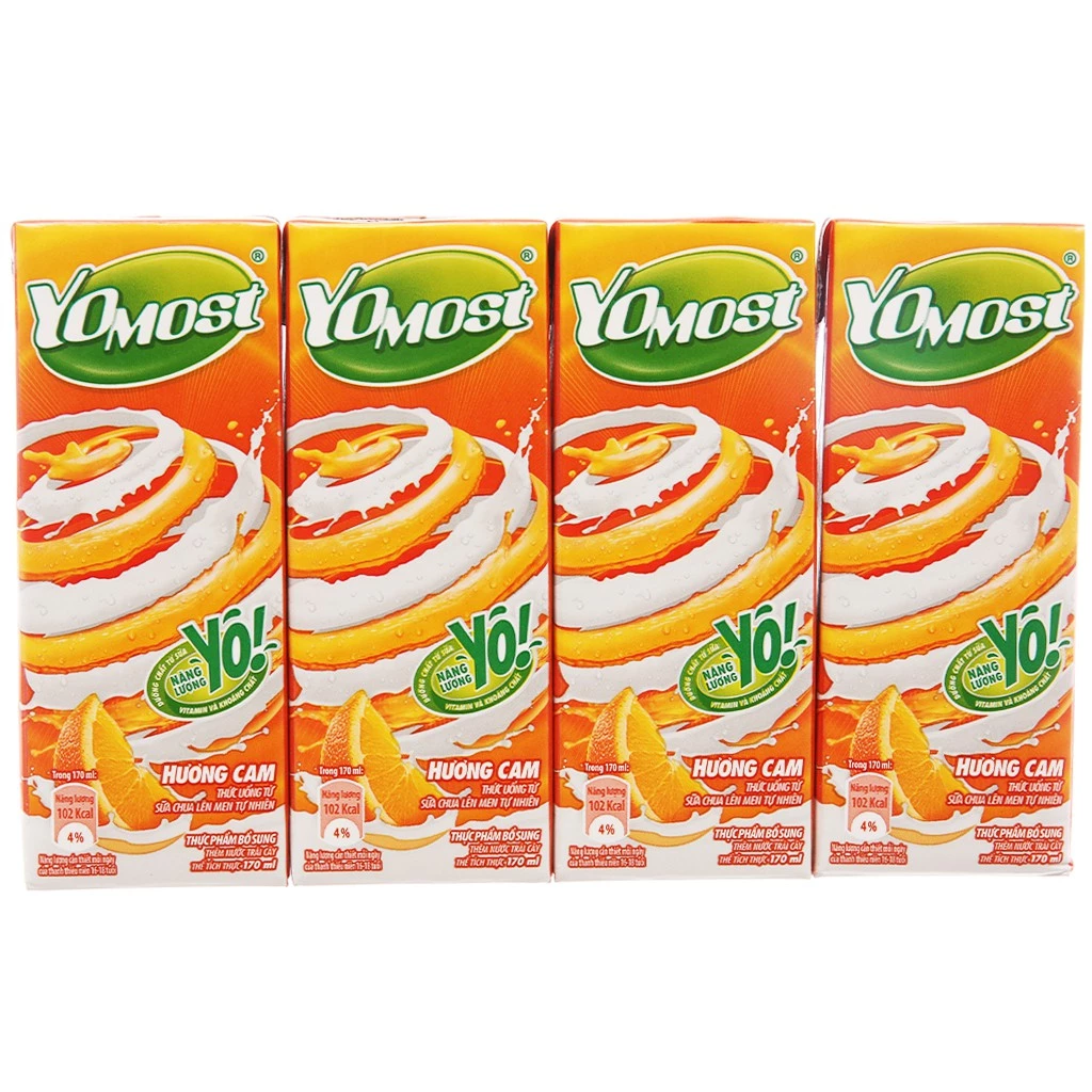 SỮA CHUA UỐNG YOMOST HƯƠNG DÂU/CAM (4 HỘP * 170ML)