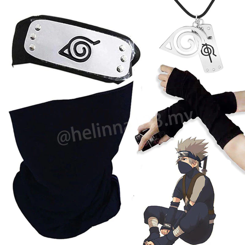 Băng đô mặt nạ dây chuyền găng cổ tay họa tiết Anime Naruto Akatsuki Uchiha Sasuke Hatake Kakashi dùng Cosplay