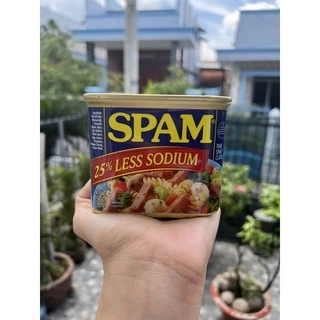 Thịt hộp Spam 25% Less Sodium 340g Mỹ Ít Muối Ít Mặn Xông Khói (Date 2024)